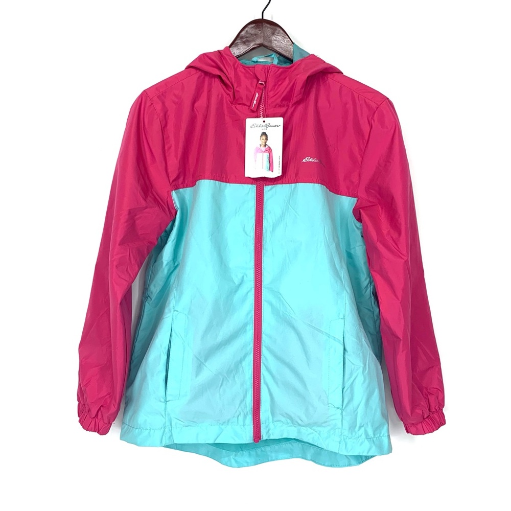 Eddie Bauer Pink & Blue Hooded Spring Jacket Full Zip Girl’s Size Large 14/16